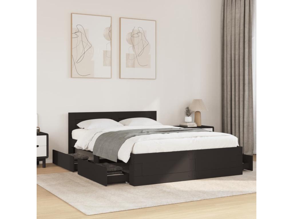 Black bed frame and headboard without mattress, 135x190 cm, IDGV03314