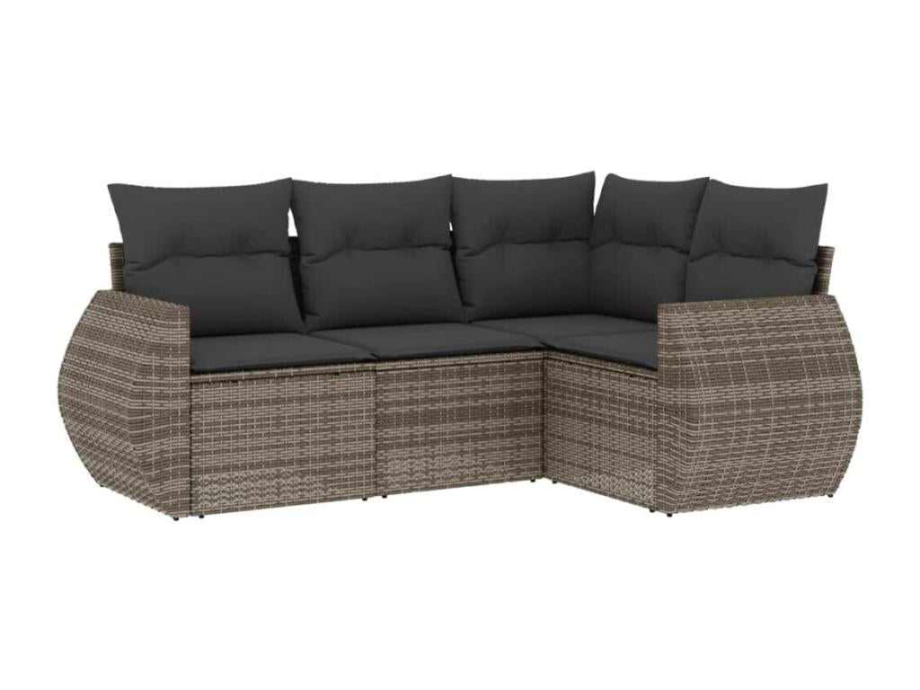 4-piece garden furniture set with grey resin wicker cushions QMKM80690