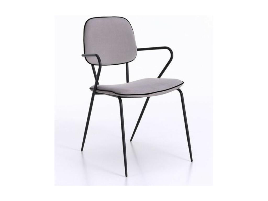 Lumenao chair with light grey velvet armrests and black metal legs - Set of 4 NSMA02101