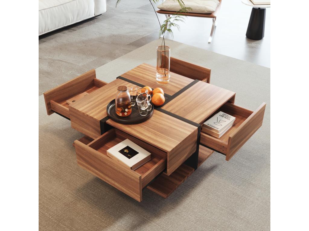 Coffee table - 4 drawers - particleboard - natural color BCLE25515