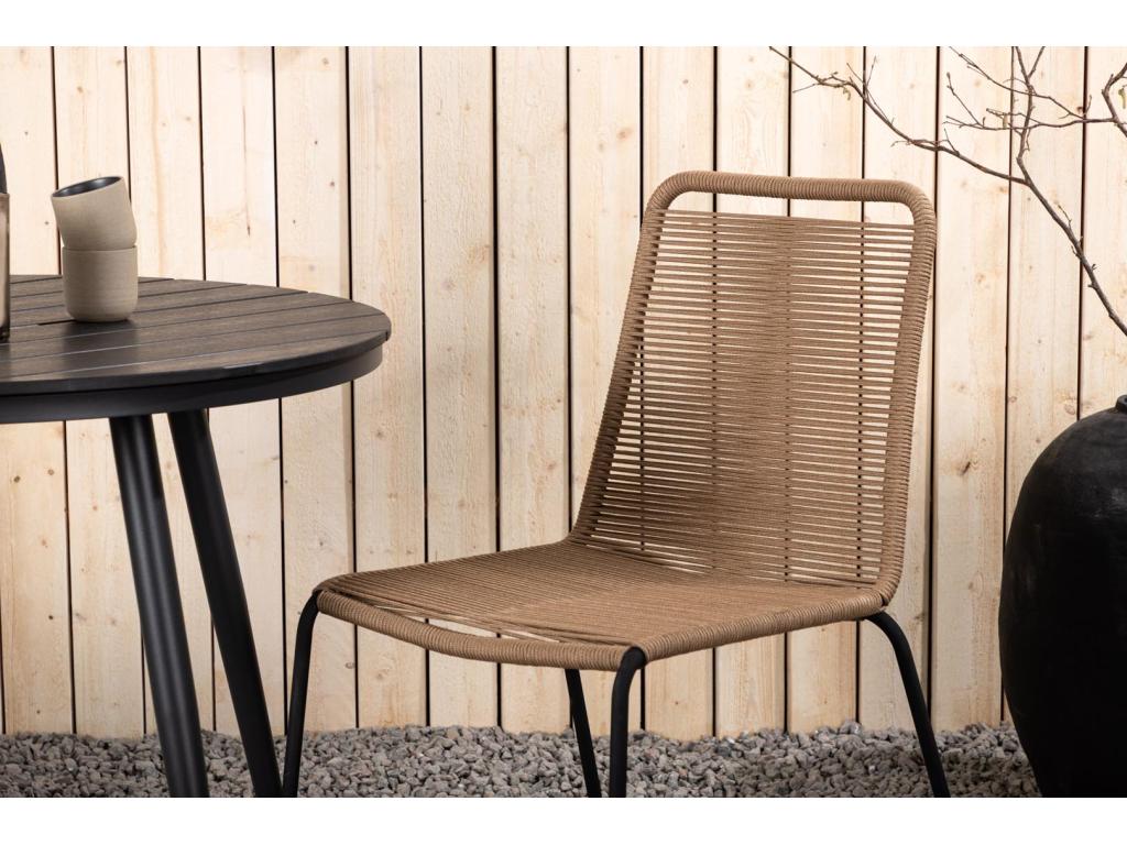 Lumenao garden table and chair set, 90x90cm table, 2 Lumenao chairs, black and brown. IAEM14203