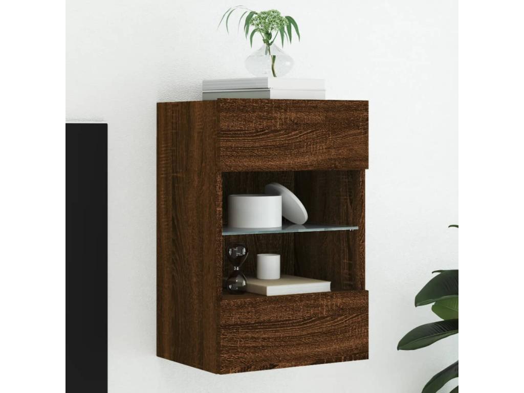 Wall-mounted TV unit with LED vents, brown oak, 40x30x60.5 cm, FDKA69187