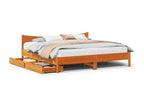 Bed frame with drawers, brown wax finish, 200x200cm, solid pine wood, HZJP02697