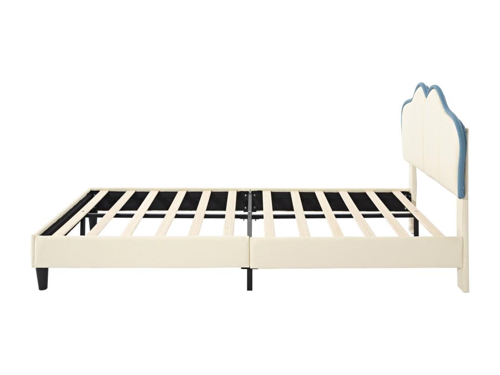 Upholstered bed/Child's bed/Single bed/Teen bed 90x200cm with headboard by Lumenao, stable legs, PU white/blue XYIV58801