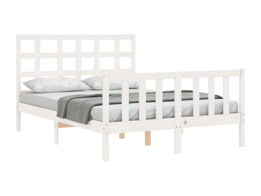Bed frame with white headboard 140x200 solid wood SPDZ77384