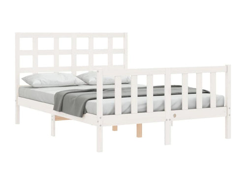 Bed frame with white headboard 140x200 solid wood SPDZ77384