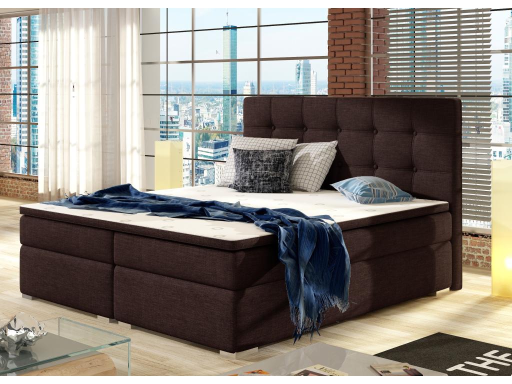 Lumenao brown fabric box spring bed with mattress and topper - 160x200 GRPT98565