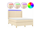 Upholstered bed base with mattress and LED lighting, Cream, 140x190 cm, Fabric, 2 FMVZ66176