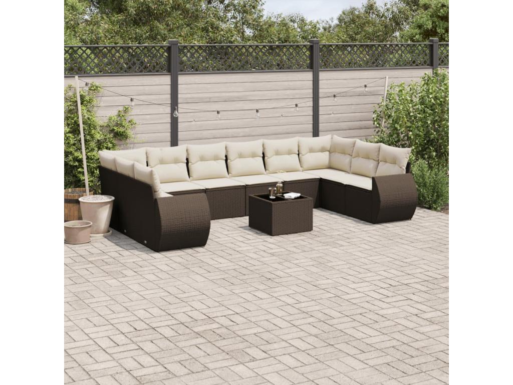 11-piece brown resin wicker garden furniture set and cushions HMNL24514
