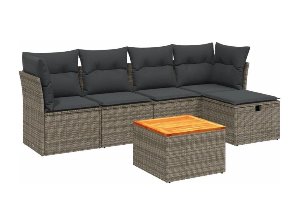 6-piece garden furniture set with grey resin wicker cushions ONMO57002