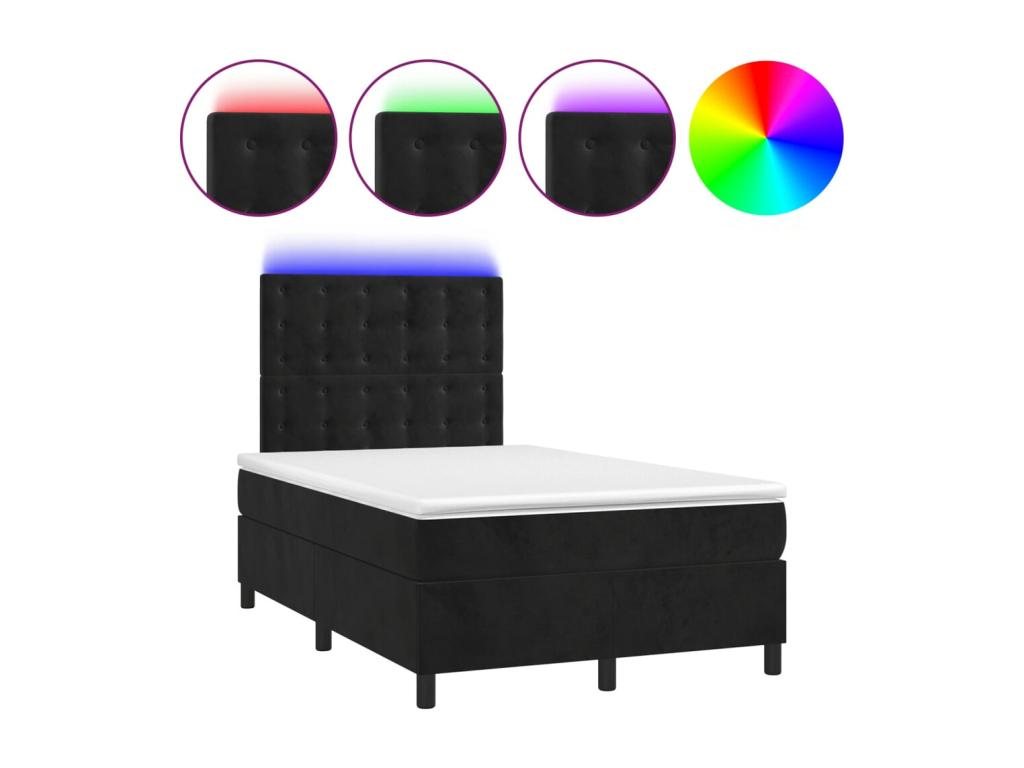 Upholstered bed base with mattress and LED lighting, black, 120x200 cm, velvet, GRGV24383