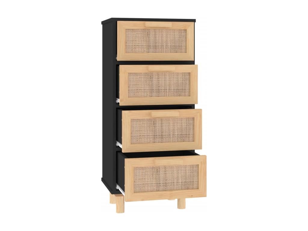 Black sideboard 40x30x90 cm Solid pine wood and natural rattan DQFT07000