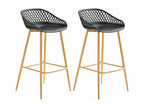 Set of 2 Lumenao bar stools, high chairs for kitchen or counter, retro design, black plastic and oak-effect metal, 75 cm seat, RXIA43048