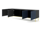 TV stand/Hi-Fi cabinet on legs, Black/Navy Blue, 200x42x58cm, RAVI F PEINT, Gold Framed Legs QGJD12715