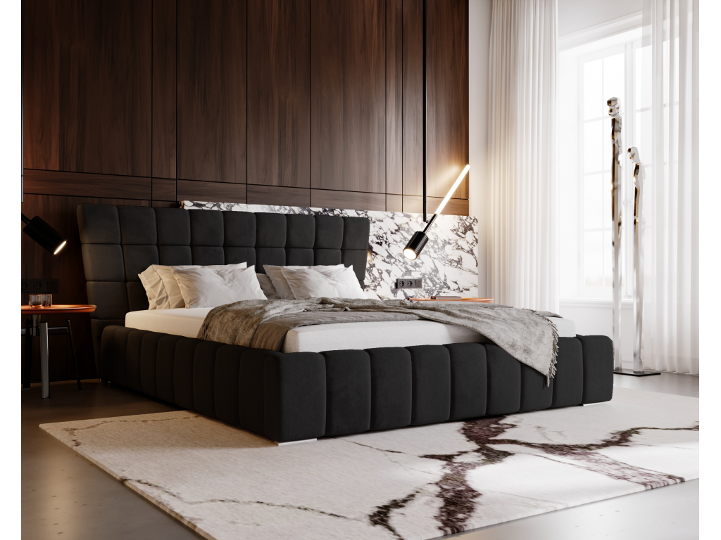 Upholstered bed with storage - 140x200 - double bed - velvet - black - Paris TBBV37280