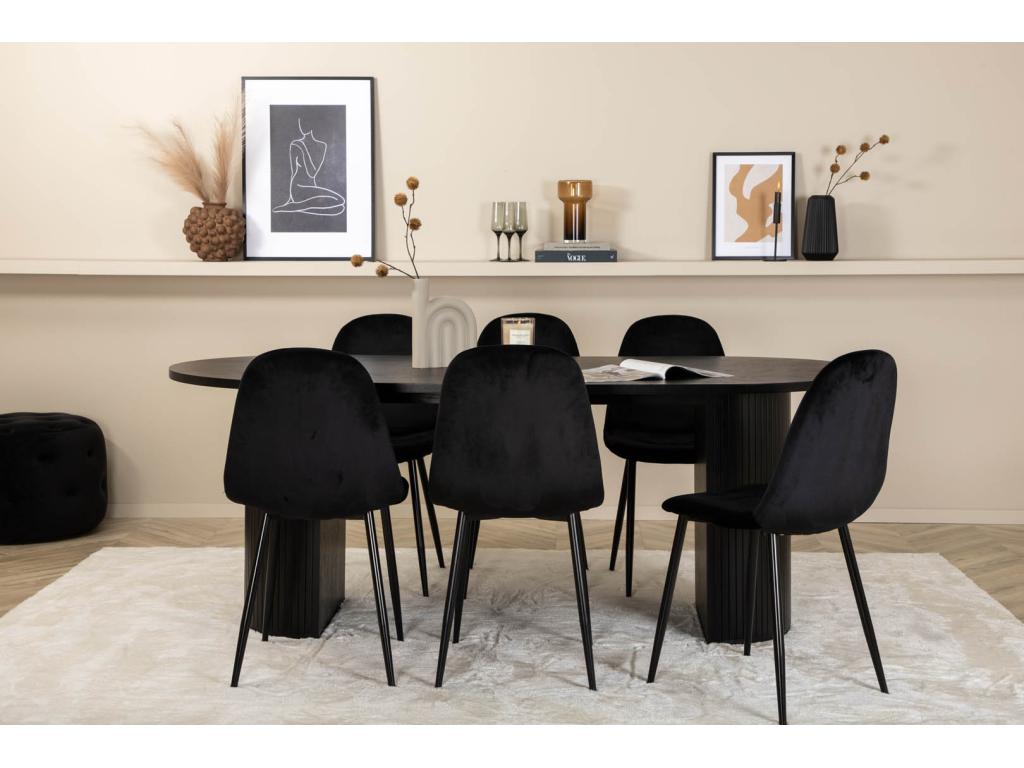 Lumenao set: black table and 6 Lumenao black velvet chairs. URFZ00895