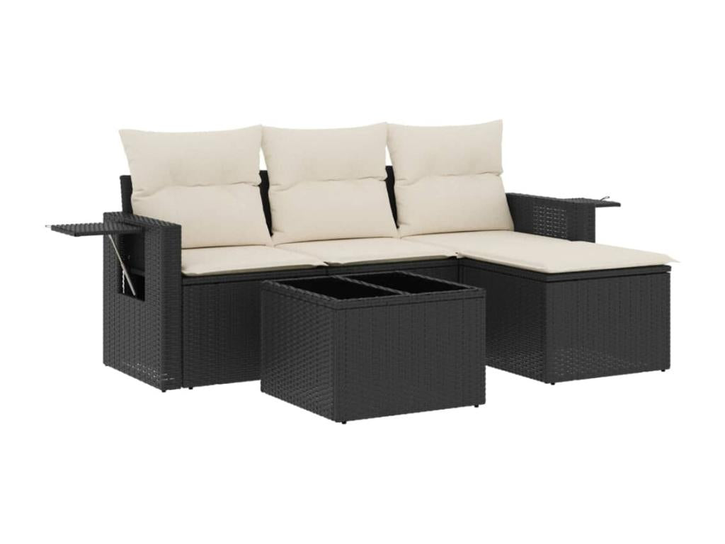 4-piece garden furniture set with cushions, black resin wicker ZTGE27372
