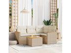 5-piece garden furniture set with cushions, beige woven resin, ROCE60928