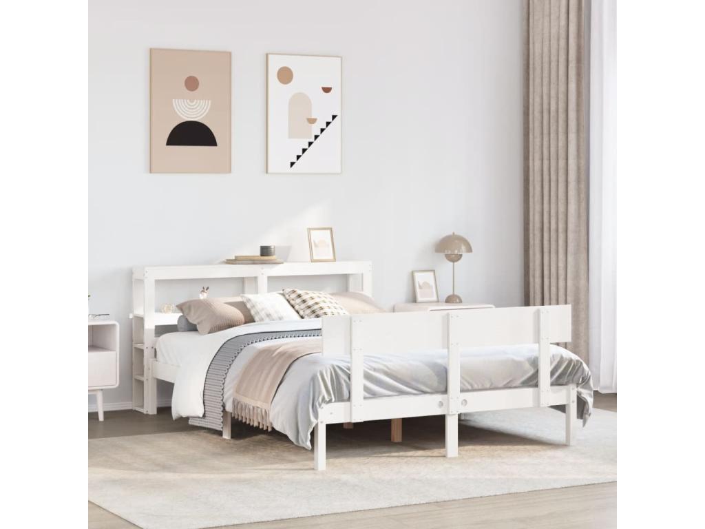 White bed frame without mattress, 160x200 cm, solid pine wood, EJGA33600