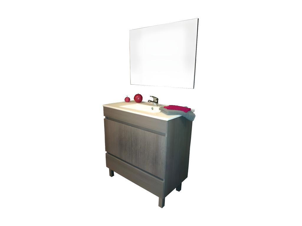 Vanity unit with 1 drawer, 2 doors, 80 cm, Brown Mirror - Lumenao - W 81.5 x D 46.5 x H 83 AZDH61112