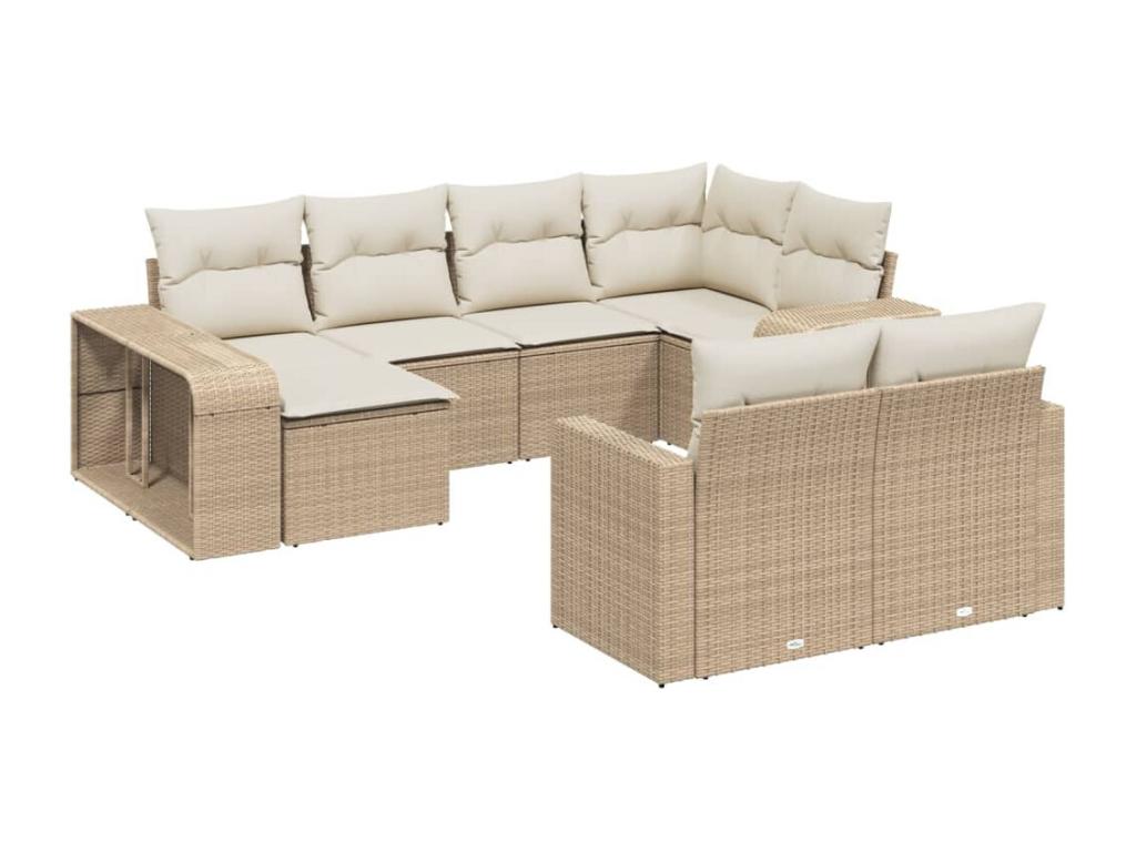 Garden furniture set with cushions, 10 pieces, beige woven resin, ZTTS58937