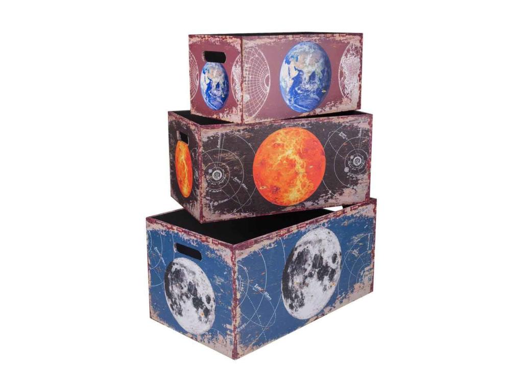 Set of 3 wooden and canvas baskets UXTK53546