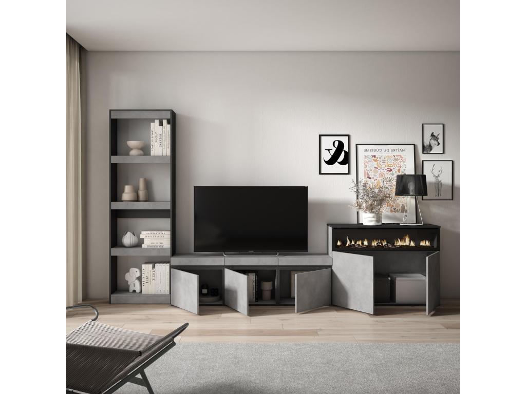 TV Unit Set 310x186x35cm For TVs up to 65" Electric Fireplace Cement AKPD98049