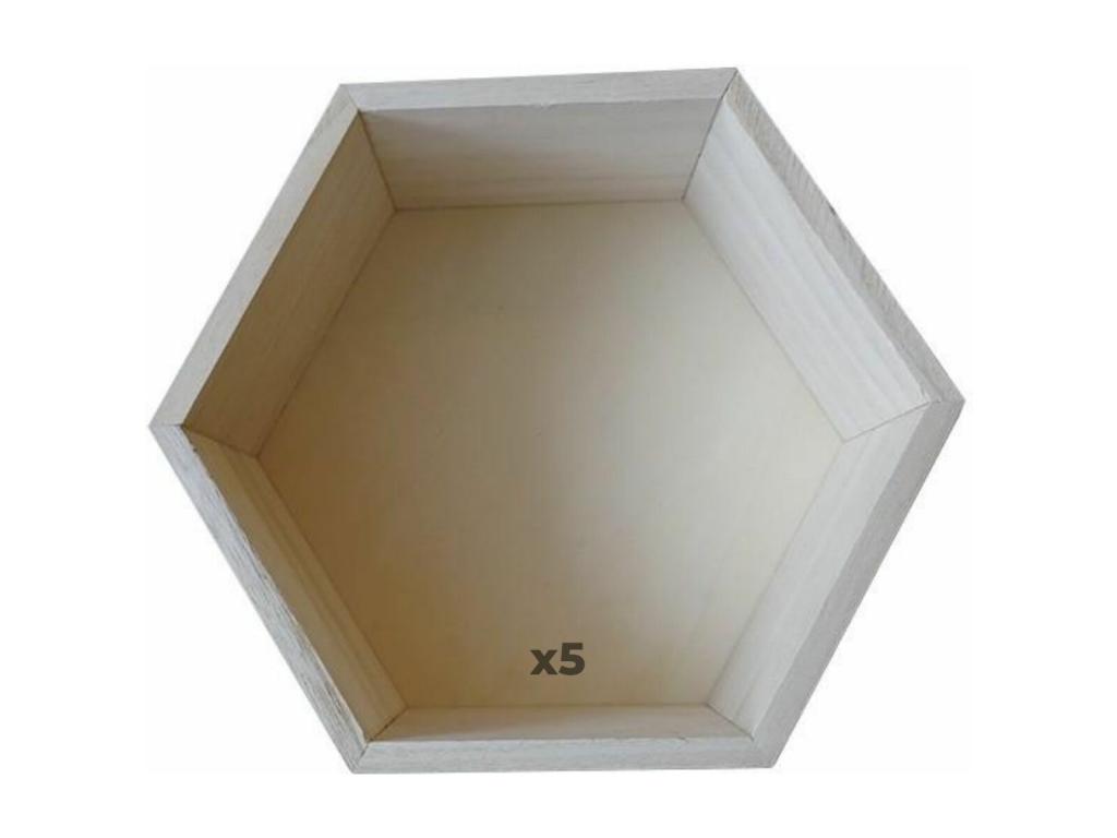 5 hexagonal wooden shelves 30x26x10 cm FCZV11546
