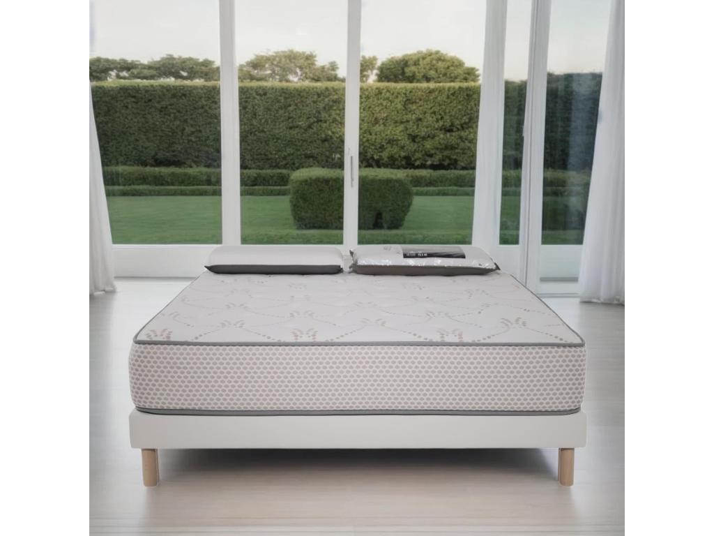 Lumenao White Memory Foam Mattress Set - 140x190 - 2 Pillows 70x40 and White Bed Base AHLN30615
