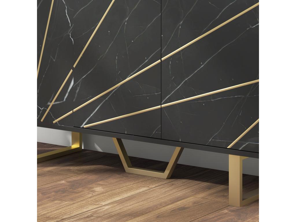 Designer sideboard - 3 doors, 2 shelves - dimensions: 107L x 35W x 75H cm - gold-tone metal with black marble effect EDKN45220