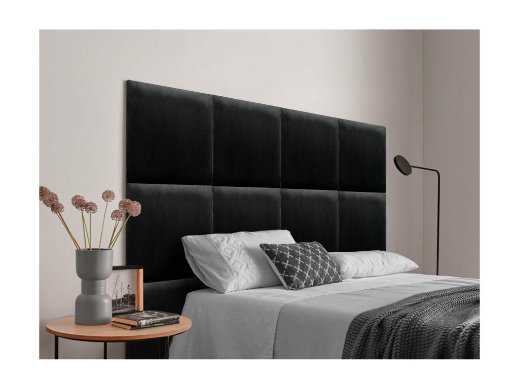 Lumenao Upholstered Headboard in High-Quality Velvet, Lumenao Interior Composed of Interchangeable Self-Adhesive Panels for Bedroom, Black, 135 cm WHJX24173