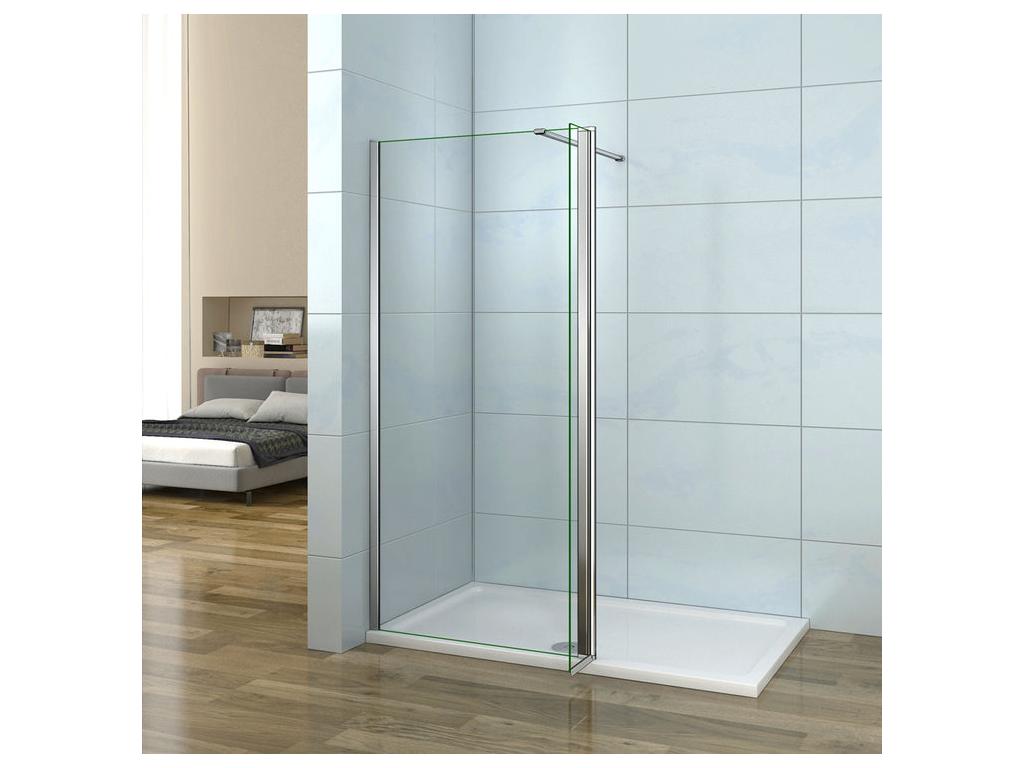 Walk-in shower screen 160 x 40 x 200 cm with pivoting return - 8 mm tempered glass - With 90 cm cuttable support bar RSMC23989