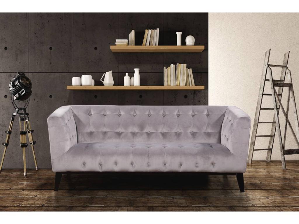 Lumenao fixed straight sofa in velvet - 3 seater - Light grey PBLW05773