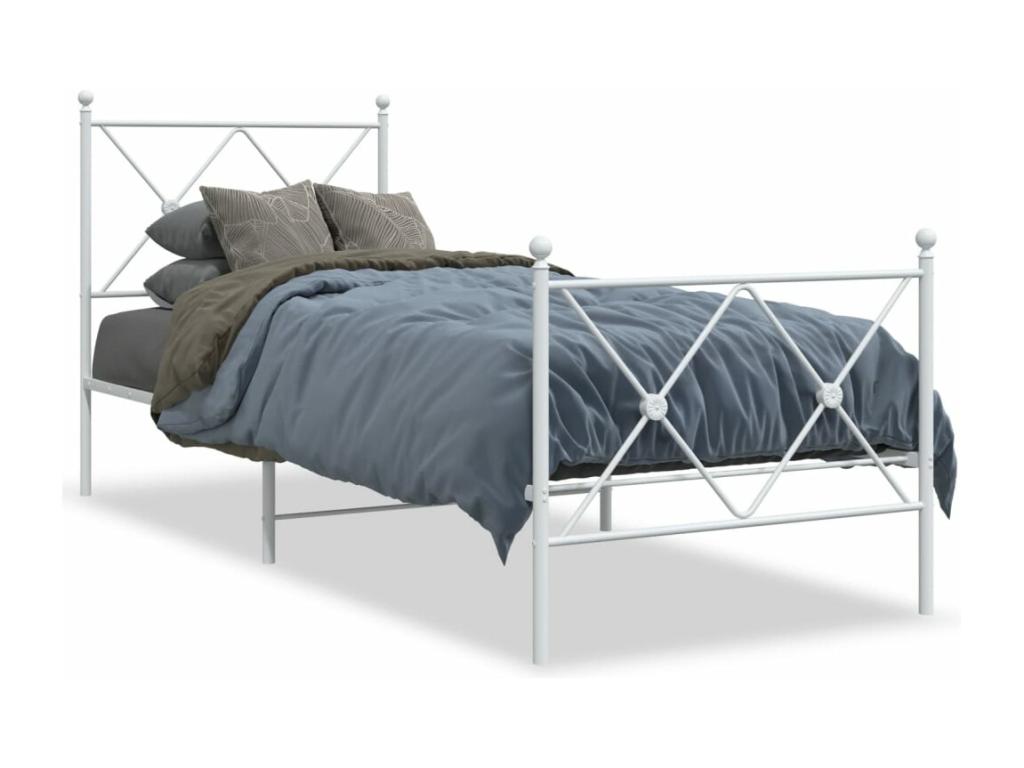 Metal bed frame without mattress with white footboard 75x190cm TETE10509