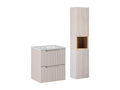 Lumenao Cashmere and Wood Single Vanity Unit with 50cm Built-in Basin, 2 Drawers and Tall Cabinet JJSH16567