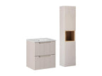 Lumenao Cashmere and Wood Single Vanity Unit with 50cm Built-in Basin, 2 Drawers and Tall Cabinet JJSH16567