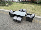 Rattan garden furniture set with height-adjustable dining table, armchair, and stool GTBH62313