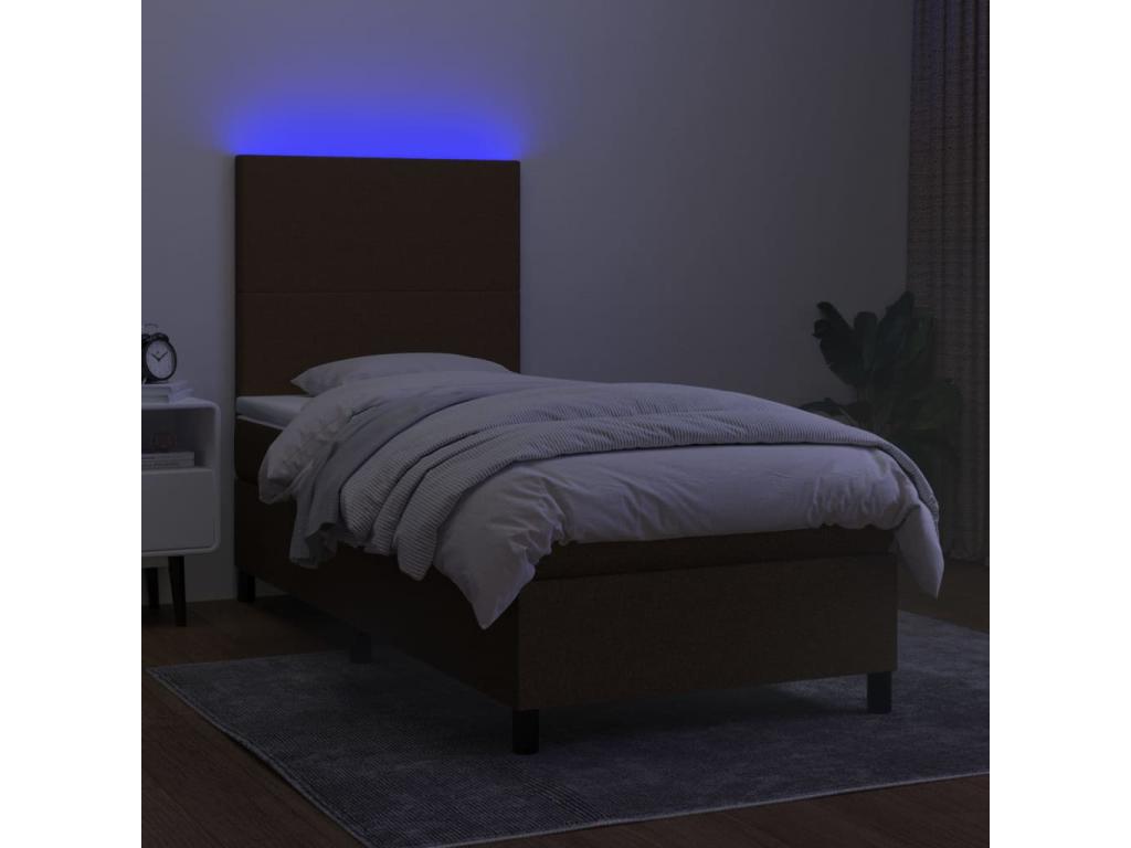 Lumenao bed base and mattress with LED lighting, dark brown, 90x190cm, SSEX27452