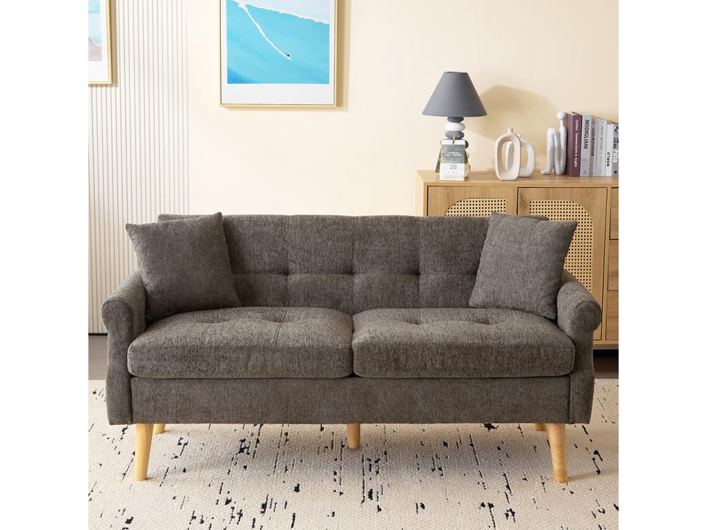 Modern design upholstered furniture double sofa with thick cushions, antique brass color EXDO10675