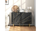 Designer sideboard - 3 doors, 2 shelves - dimensions: 107L x 35W x 75H cm - gold-tone metal with black marble effect EDKN45220