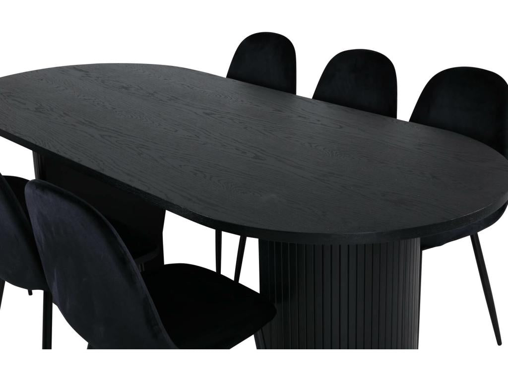 Lumenao set: black table and 6 Lumenao black velvet chairs. URFZ00895