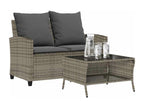 YPME01040 Grey Wicker Resin 2-Seater Garden Sofa with Cushions and Table
