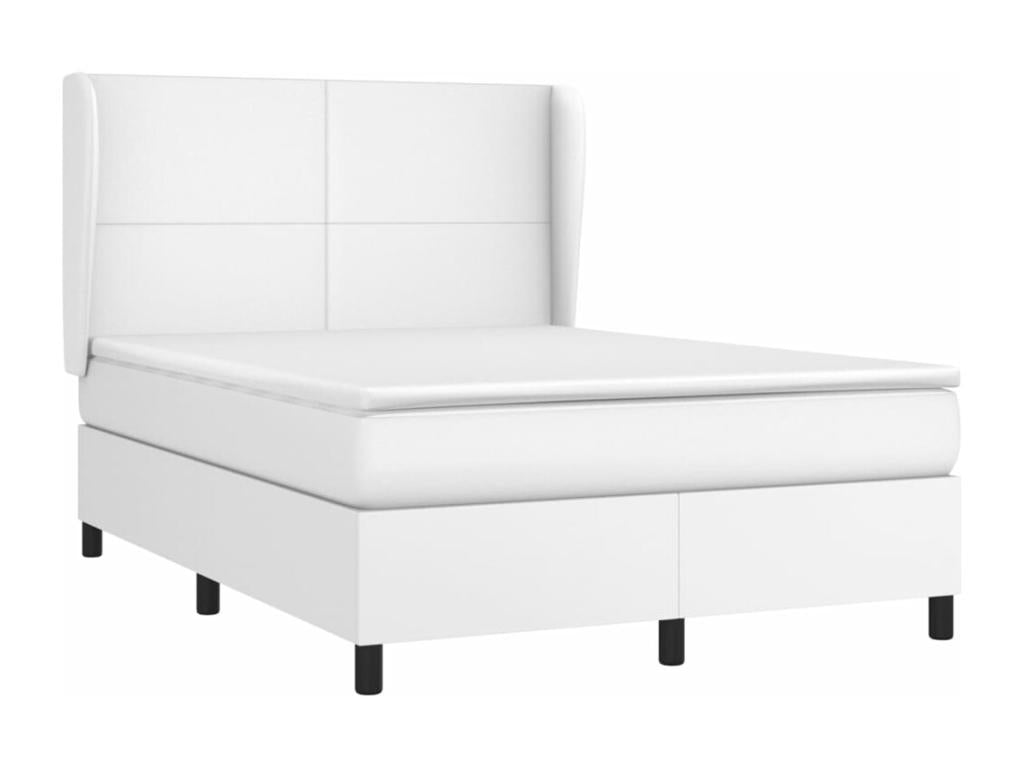 Upholstered bed base with mattress, white, 140x190cm, faux leather, EDKM38113