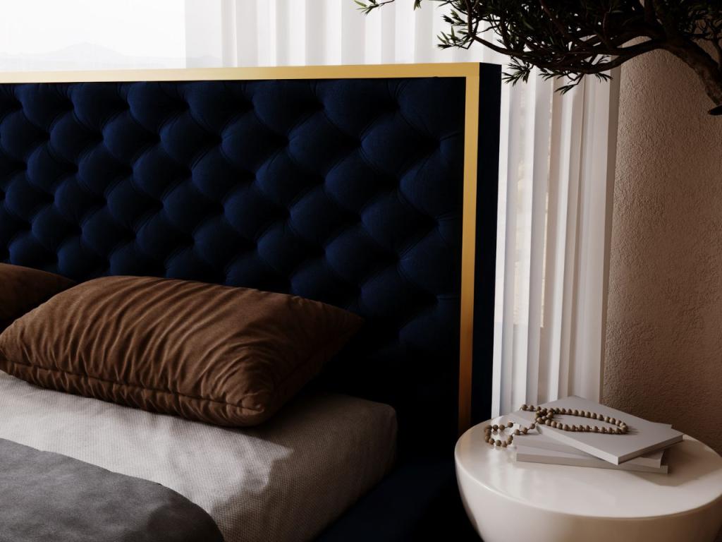 Upholstered bed with storage - 160x200 - double bed - velvet - blue - Lumenao SCIZ27175