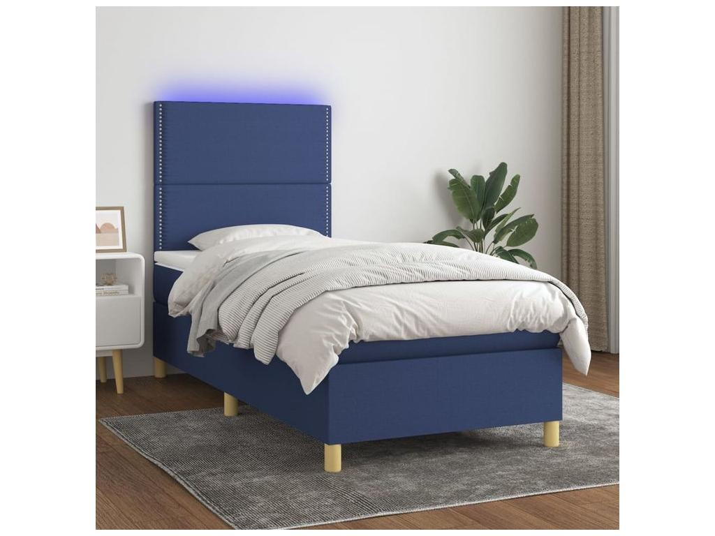 Lumenao bed base with mattress and LED light, blue, 90x190 cm, fabric LBGH88265