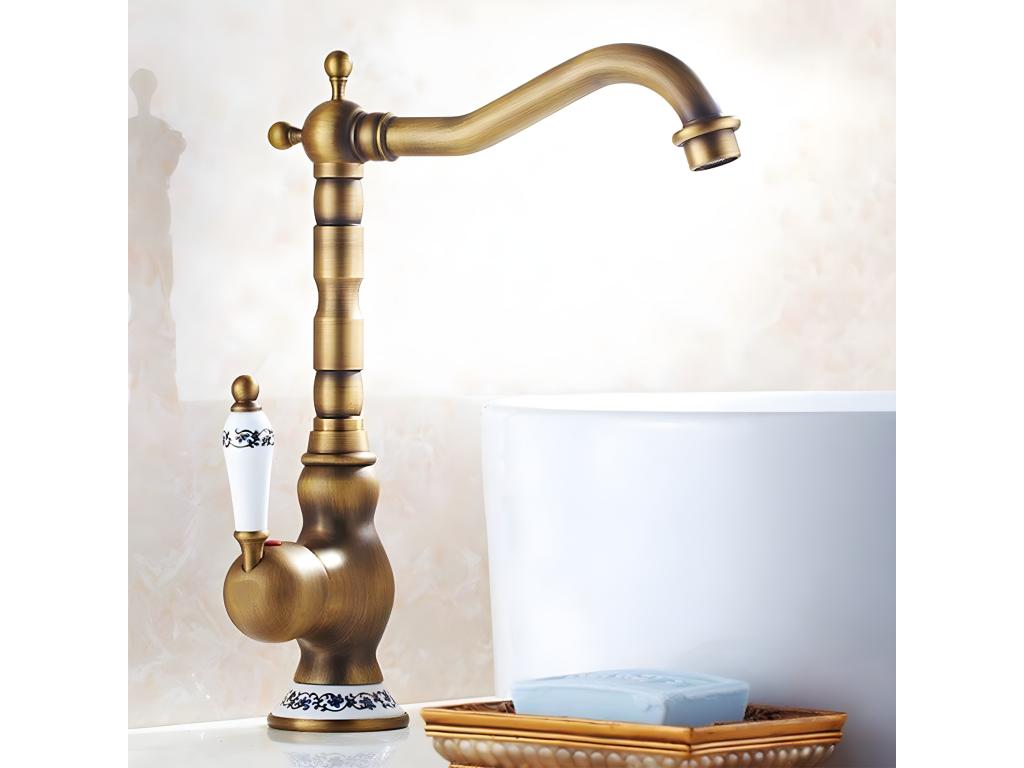 Lumenao retro raised basin mixer tap in antique gold VMBV98396
