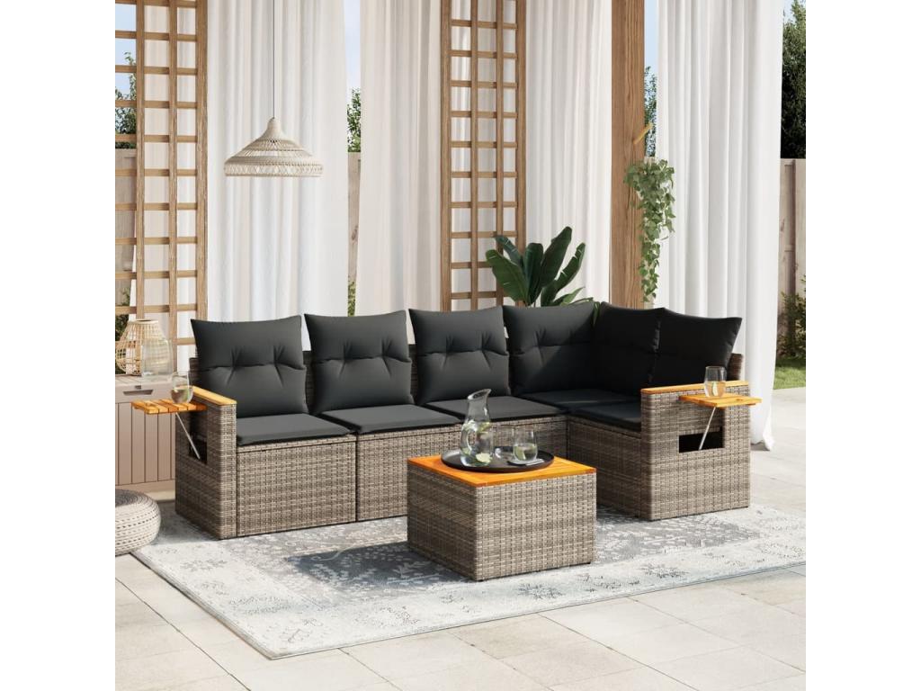 6-piece garden furniture set with grey resin wicker cushions GFPF87259