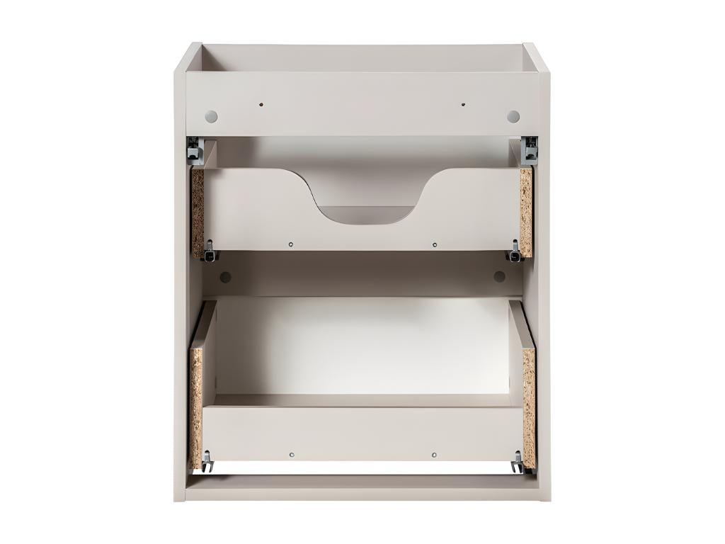 Lumenao Cashmere and Wood Single Vanity Unit with 50cm Built-in Basin, 2 Drawers and Tall Cabinet JJSH16567