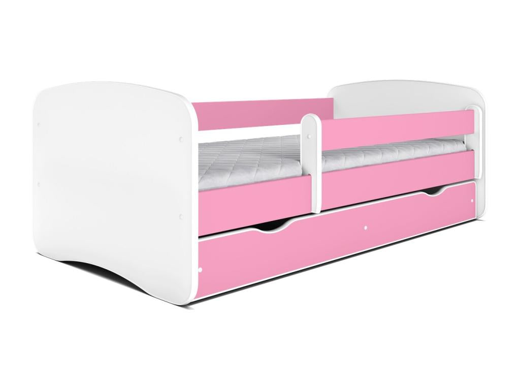 Lumenao pink children's bed with slatted base and removable safety rail - 80x160cm - Drawers - TNDT97066