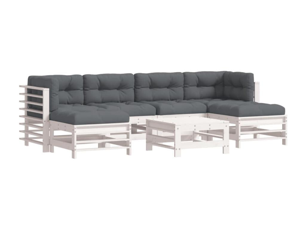 7-piece garden furniture set with cushions, white, solid wood DPWE33244